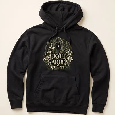 Gothic ruins with flowers and skull illustration on a — printed on a unisex hoodie