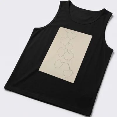 Minimalist design featuring outlined grape leaves in green, beige, and white. — printed on a tank top