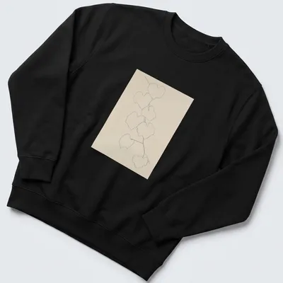 Minimalist design featuring outlined grape leaves in green, beige, and white. — printed on a unisex sweatshirt
