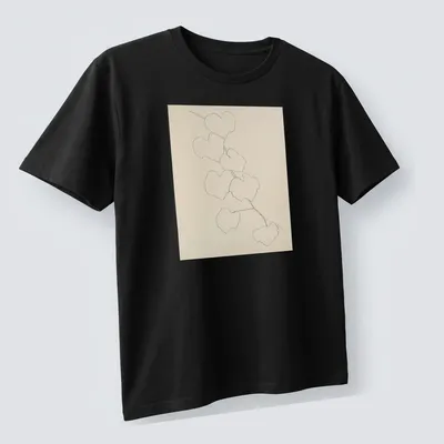 Minimalist design featuring outlined grape leaves in green, beige, and white. — printed on a unisex t-shirt (angled view)