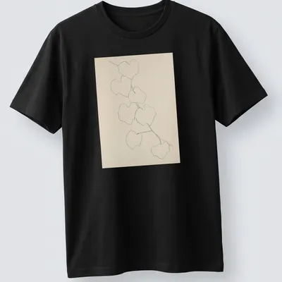 Minimalist design featuring outlined grape leaves in green, beige, and white. — printed on a unisex t-shirt