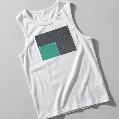 Textured green square design against a grey background on a t-shirt. — printed on a tank top