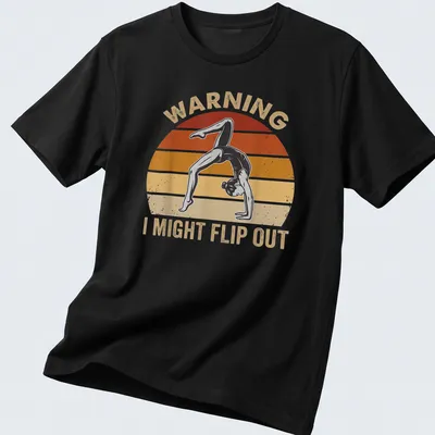 Distressed graphic of a gymnast flipping with text warning of possible flips