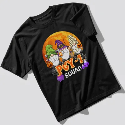 Cartoon Halloween gnomes with the text 'PGY 1' in bright colors