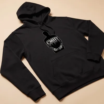 Urban streetwear t-shirt featuring a handcuffed silhouette and CMDT text in black and silver — printed on a unisex hoodie
