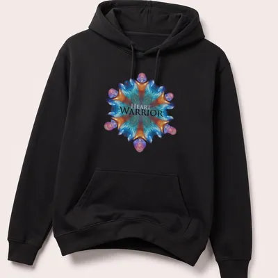 Colorful mandala-inspired Heart Warrior t-shirt with vibrant abstract design — printed on a unisex hoodie
