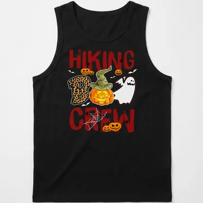 Playful cartoon design of a pumpkin and ghost for Halloween — printed on a tank top