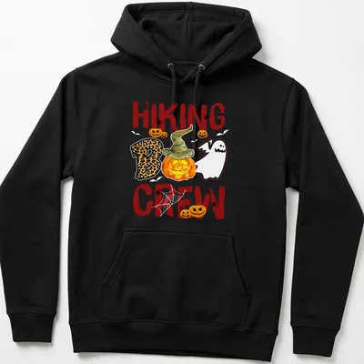 Playful cartoon design of a pumpkin and ghost for Halloween — printed on a unisex hoodie