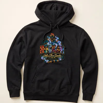 Vibrant illustrative Hookah t-shirt with colorful text and hookah imagery — printed on a unisex hoodie