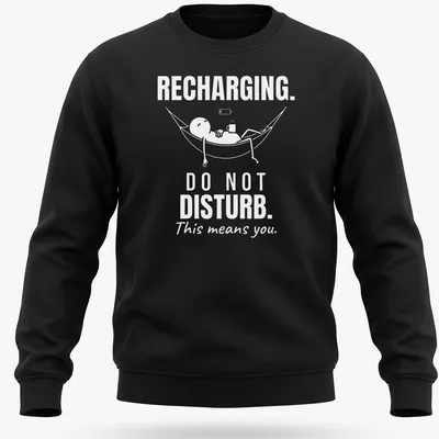 Funny typography tee showing a person relaxing in a hammock with a do not disturb message. — printed on a unisex sweatshirt