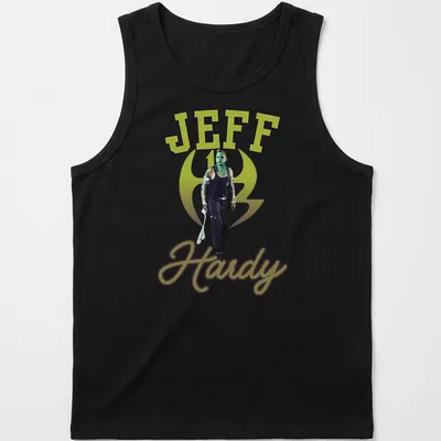 Bold graphic tee featuring Jeff Hardy in action with vibrant colors. — printed on a tank top