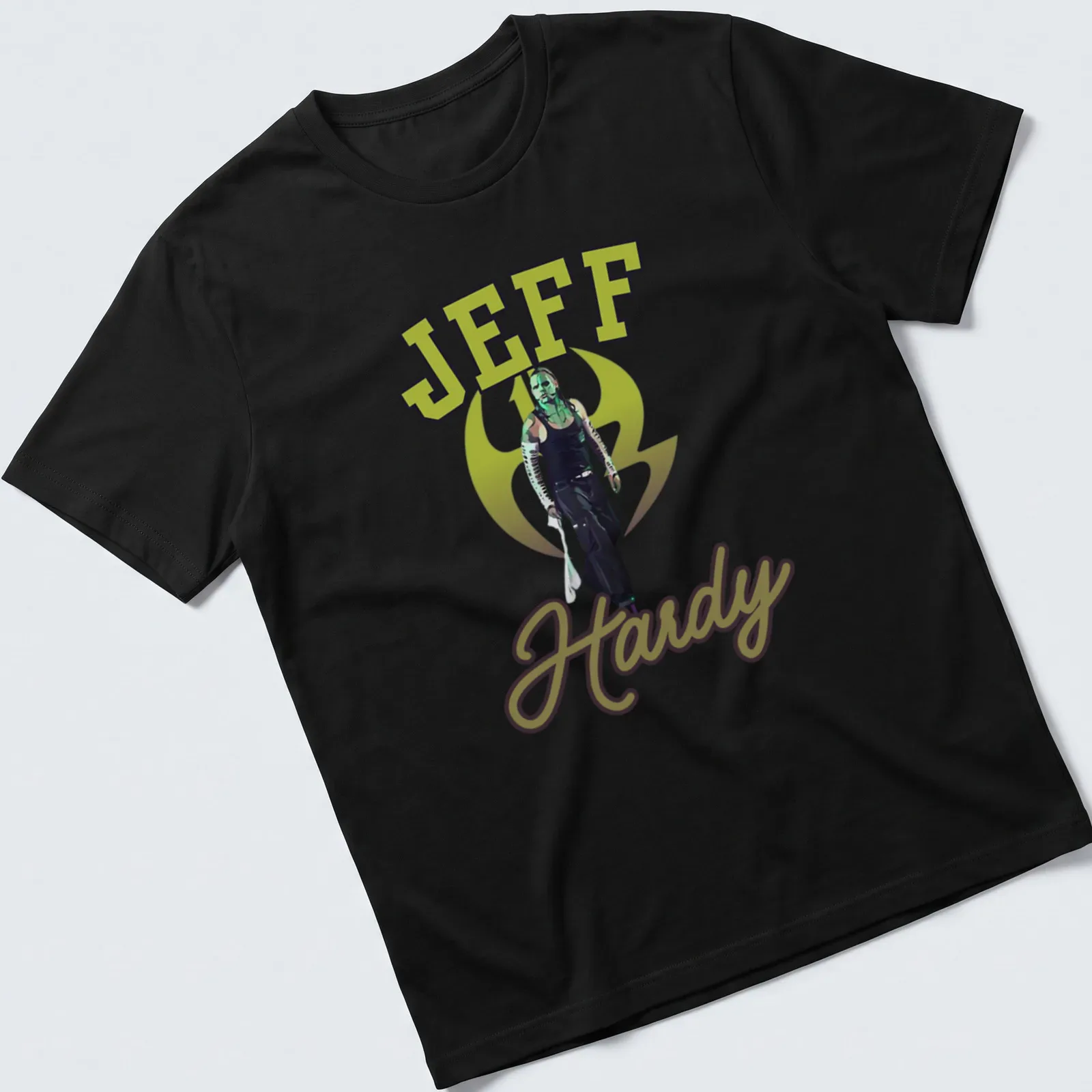 Bold graphic tee featuring Jeff Hardy in action with vibrant colors. — printed on a unisex t-shirt