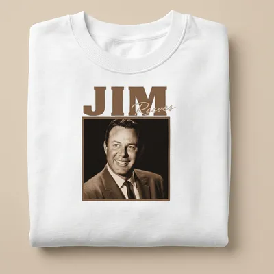 Vintage Jim Reeves T-shirt in brown and beige with retro design — printed on a unisex sweatshirt