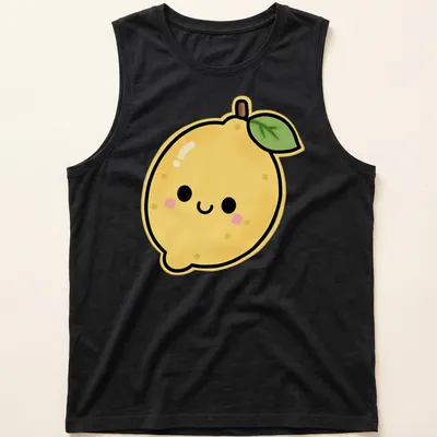 Cute cartoon lemon character with a happy face and colorful accents — printed on a tank top