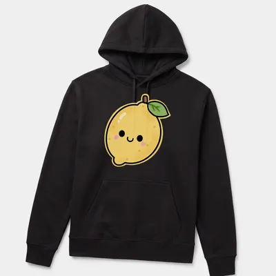 Cute cartoon lemon character with a happy face and colorful accents — printed on a unisex hoodie