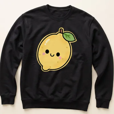 Cute cartoon lemon character with a happy face and colorful accents — printed on a unisex sweatshirt