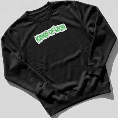 Grunge-style Kings Of Leon t-shirt with green dripping text design — printed on a unisex sweatshirt