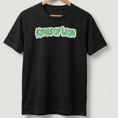 Grunge-style Kings Of Leon t-shirt with green dripping text design — printed on a unisex t-shirt