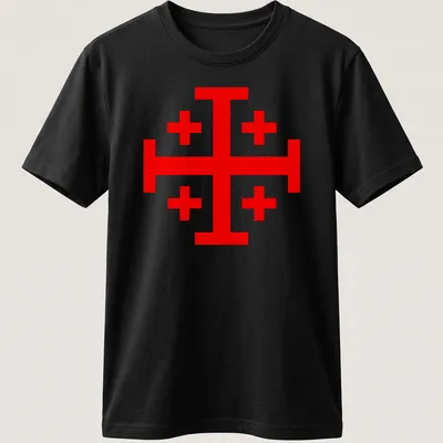 Bold red Knight Templar Jerusalem Cross with the phrase Make No Peace With Evil