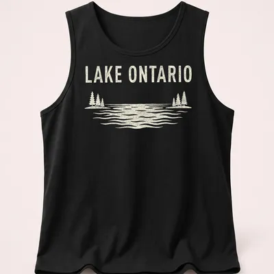 Vintage style Lake Ontario t-shirt featuring a serene nature scene — printed on a tank top