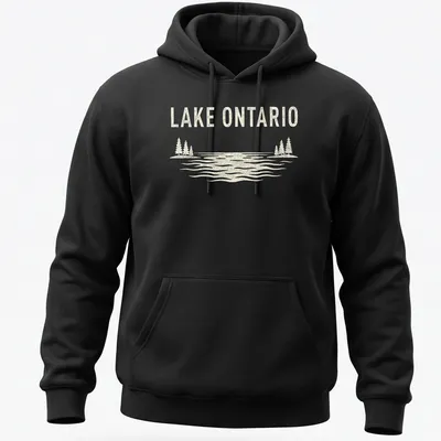 Vintage style Lake Ontario t-shirt featuring a serene nature scene — printed on a unisex hoodie