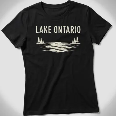 Vintage style Lake Ontario t-shirt featuring a serene nature scene — printed on a women's shirt