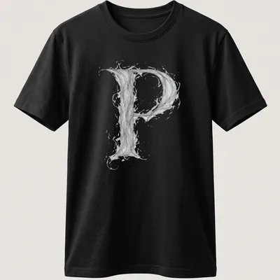 Letter P designed in ethereal smoke effect in gray and white tones