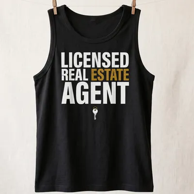 Licensed Real Estate Agent t-shirt featuring bold typography and a key graphic. — printed on a tank top