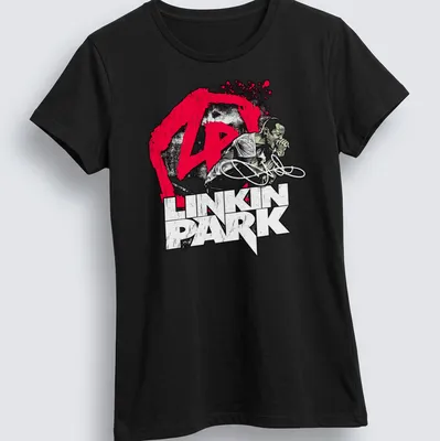 Grunge-style T-shirt featuring Linkin Park logo and a fierce monster graphic — printed on a women's shirt