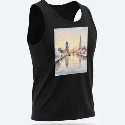 Watercolor illustration of the London skyline featuring The Shard and Gherkin. — printed on a tank top