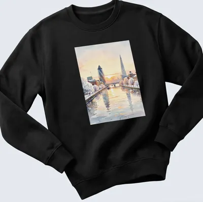 Watercolor illustration of the London skyline featuring The Shard and Gherkin. — printed on a unisex sweatshirt