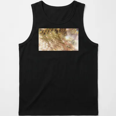 Prism-style graphic of Firebird feathers in gold, pink, and white — printed on a tank top