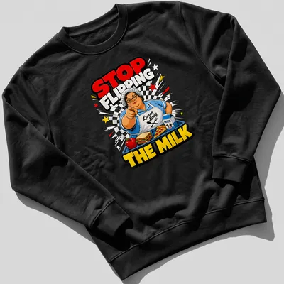 Comic book style Lunch Lady t-shirt with vibrant colors and humorous text — printed on a unisex sweatshirt