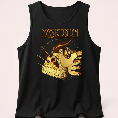 Retro Mastodon t-shirt featuring bold dragon head graphic in vibrant colors — printed on a tank top