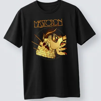Retro Mastodon t-shirt featuring bold dragon head graphic in vibrant colors