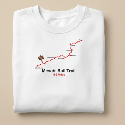 Illustrative design featuring Mesabi Rail Trail 165 Miles in bold text — printed on a unisex sweatshirt