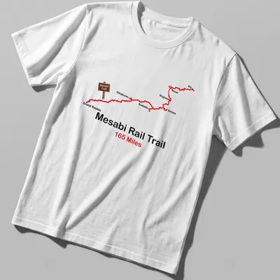 Illustrative design featuring Mesabi Rail Trail 165 Miles in bold text