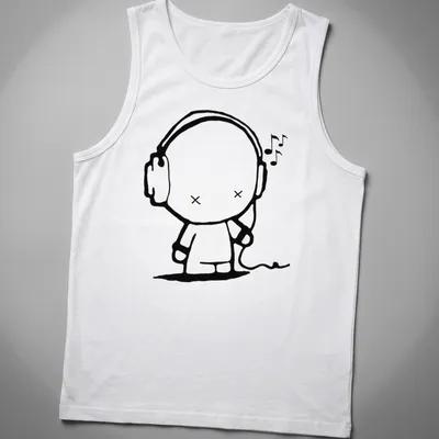 Kawaii line-art shirt featuring a cheerful music character with headphones — printed on a tank top