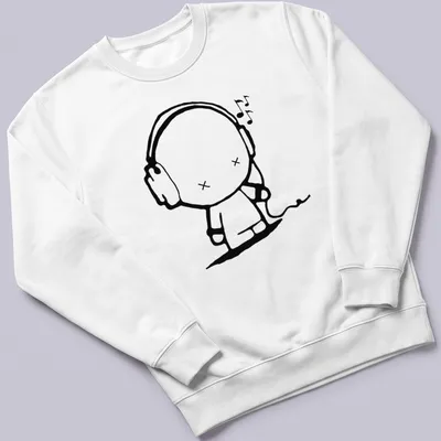 Kawaii line-art shirt featuring a cheerful music character with headphones — printed on a unisex sweatshirt