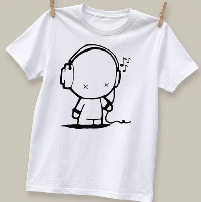 Kawaii line-art shirt featuring a cheerful music character with headphones