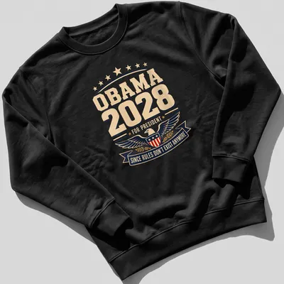 Vintage distressed shirt with eagle shield and printed text about Obama 2028 — printed on a unisex sweatshirt