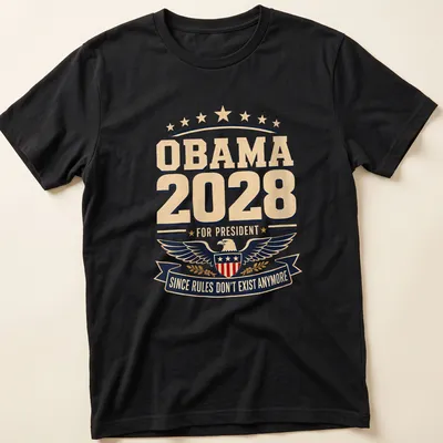 Vintage distressed shirt with eagle shield and printed text about Obama 2028 — printed on a unisex t-shirt