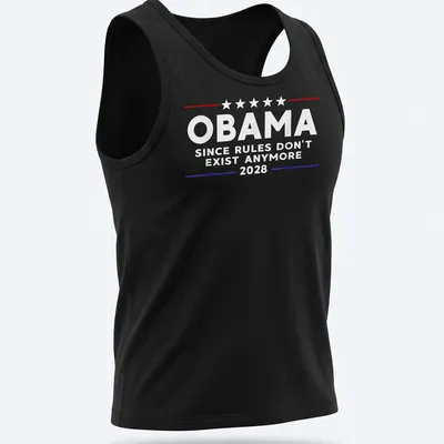 Vintage styled Obama t-shirt with humorous political text in red, white, and blue. — printed on a tank top