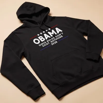 Vintage styled Obama t-shirt with humorous political text in red, white, and blue. — printed on a unisex hoodie