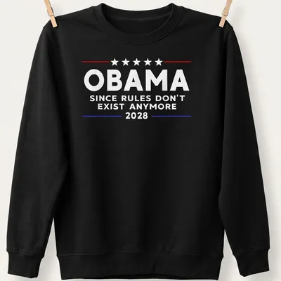 Vintage styled Obama t-shirt with humorous political text in red, white, and blue. — printed on a unisex sweatshirt