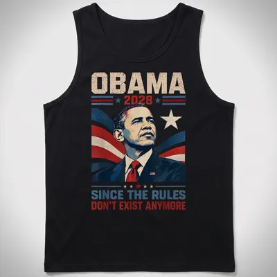 Vintage propaganda style t-shirt featuring text about Obama 2028 campaign. — printed on a tank top