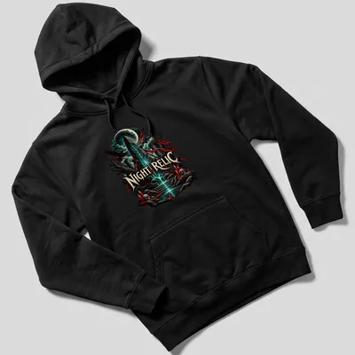 Illustration of an occult obelisk with the text Night Relic, in dark fantasy style. — printed on a unisex hoodie