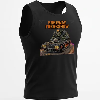 Comic book-style print of an orc muscle car with vibrant colors — printed on a tank top