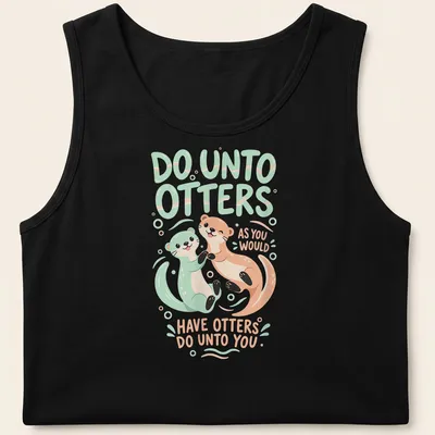 Kawaii otter illustration with a playful quote in soft colors on a — printed on a tank top