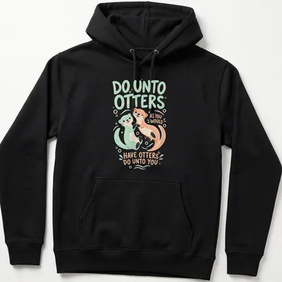 Kawaii otter illustration with a playful quote in soft colors on a — printed on a unisex hoodie